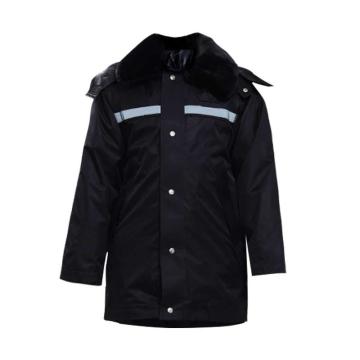 SAFEWARE/安赛瑞 加厚防寒黑色保安大衣反光条款 防风保暖中长款物业巡逻防冻棉大衣 170，300149