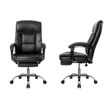 Deli/得力 可躺皮椅电脑椅老板椅，带脚踏可后躺 87082(黑) 不含安装