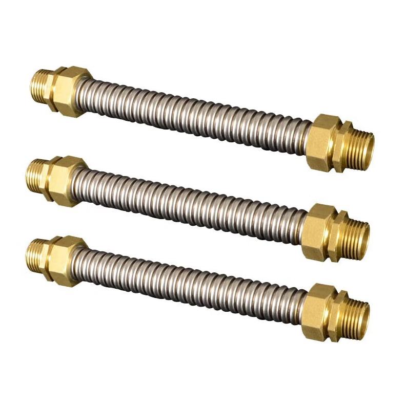 HYSTIC/海斯迪克 304不锈钢波纹管gnjz-5317,双外丝铜头金属软管 铜头金属软连接风机盘管 6分DN20 20cm