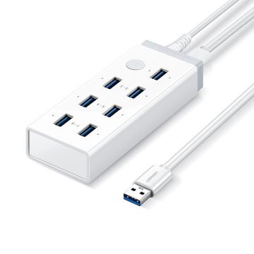 UGREEN/绿联 分线器usb3.0-7口配3C电源 ,带USB3.0A公对A公1米线 ,带5V/2A电源适配器 ,可充电 ,白色 ,30303