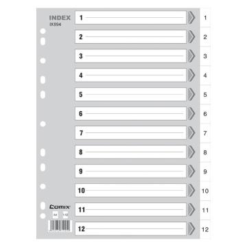 COMIX/齐心 易分类年度索引纸 ,IX894 A4 12页1-12 11孔 PP 灰